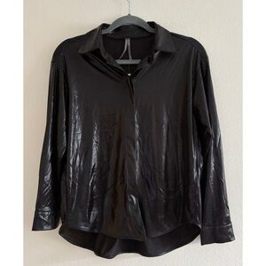 NWT Anthropologie Black Faux Leather Shine Button Down Blouse Small